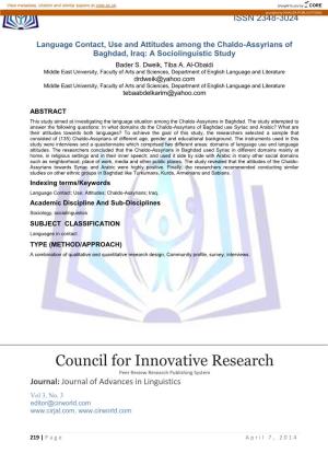 Council for Innovative Research Peer Review Research Publishing System Journal: Journal of Advances in Linguistics Vol 3, No