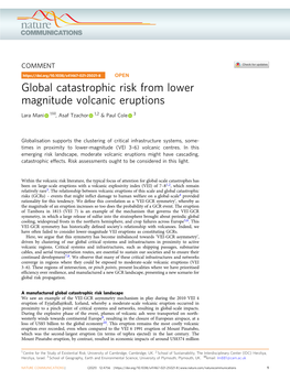 Global Catastrophic Risk from Lower Magnitude Volcanic Eruptions ✉ Lara Mani 1 , Asaf Tzachor 1,2 & Paul Cole 3