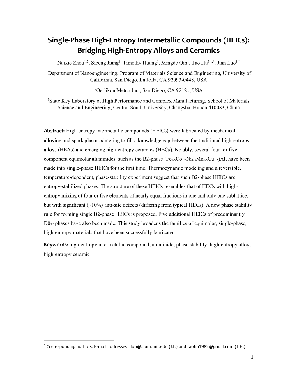 Single-Phase High-Entropy Intermetallic Compounds (Heics): Bridging High-Entropy Alloys and Ceramics