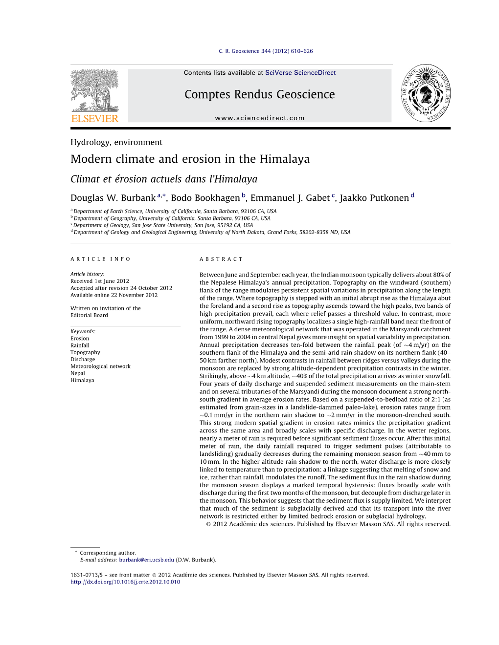 Modern Climate and Erosion in the Himalaya