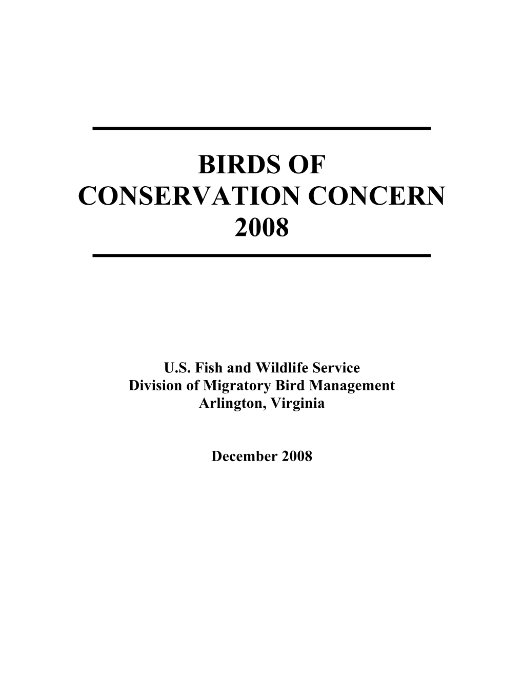 USFWS Birds of Conservation Concern 2008