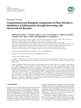 Research Article Computational and Biological Comparisons of Plant Steroids As Modulators of Inflammation Through Interacting with Glucocorticoid Receptor