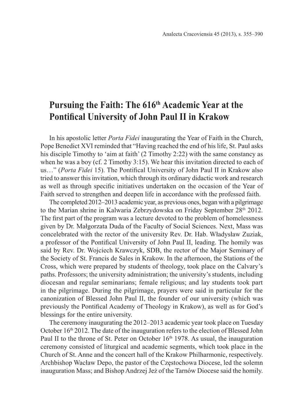 The 616Th Academic Year at the Pontifical University of John Paul II in Krakow