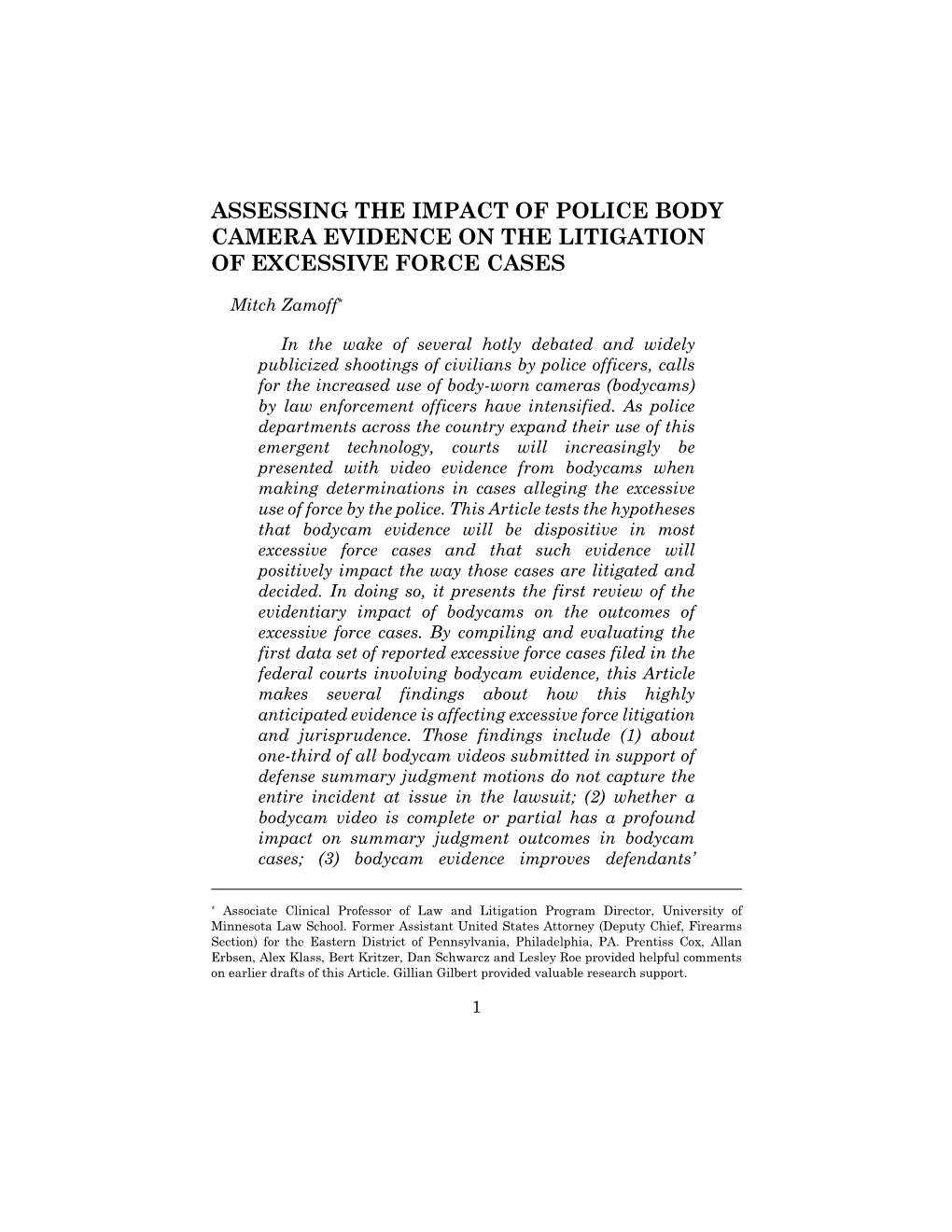Assessing the Impact of Police Body Camera Evidence on the Litigation of Excessive Force Cases