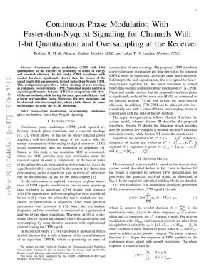 Continuous Phase Modulation with Faster-Than-Nyquist Signaling for Channels with 1-Bit Quantization and Oversampling at the Receiver Rodrigo R