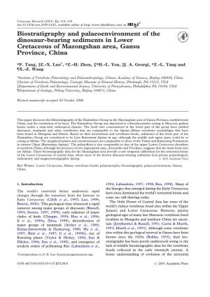 Biostratigraphy and Palaeoenvironment of the Dinosaur-Bearing Sediments in Lower Cretaceous of Mazongshan Area, Gansu Province, China