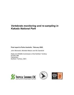 Vertebrate Monitoring and Re-Sampling in Kakadu National Park