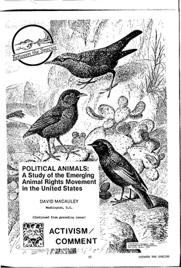 POLITICAL ANIMALS: a Study of the Emerging Animal Rights Movement in the United States