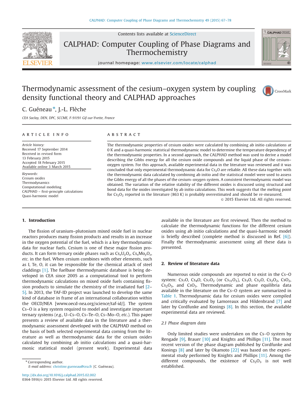 Thermodynamic Assessment of the Cesium–Oxygen System by Coupling Density Functional Theory and CALPHAD Approaches