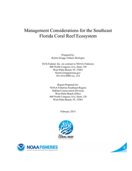 Management Considerations for the Southeast Florida Coral Reef System