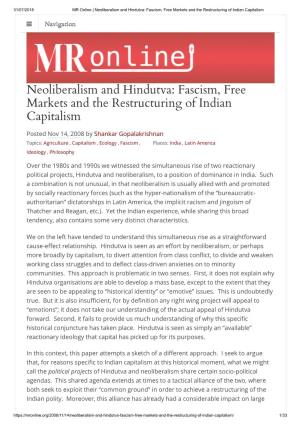 Neoliberalism and Hindutva: Fascism, Free Markets and the Restructuring of Indian Capitalism