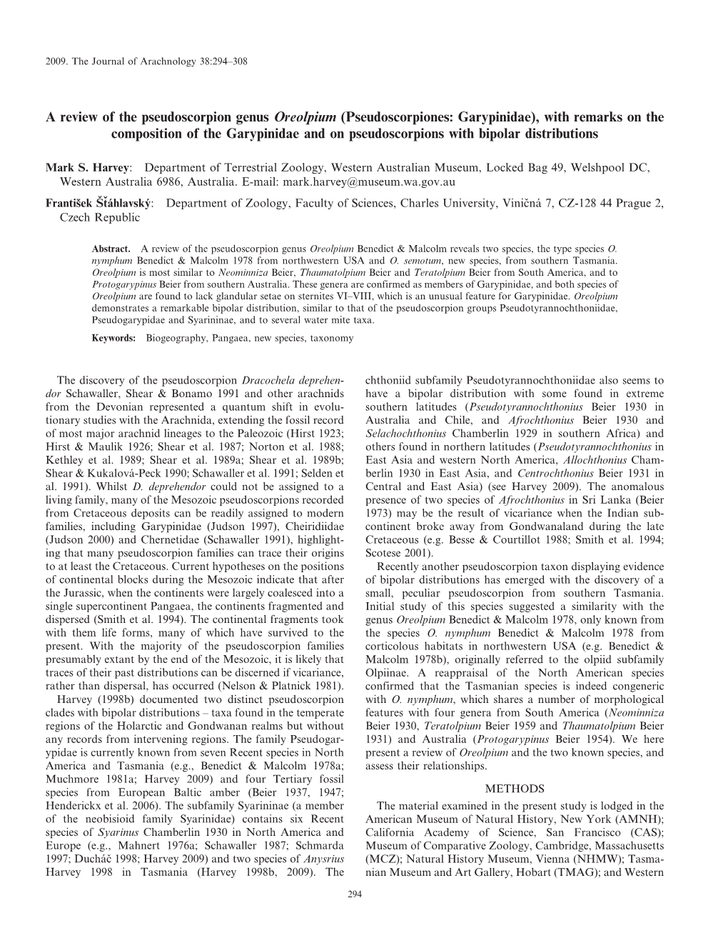 Pseudoscorpiones: Garypinidae), with Remarks on the Composition of the Garypinidae and on Pseudoscorpions with Bipolar Distributions