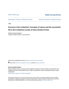 Success in the Limberlost: Concepts of Nature and the Successful Life in the Limberlost Novels of Gene Stratton-Porter