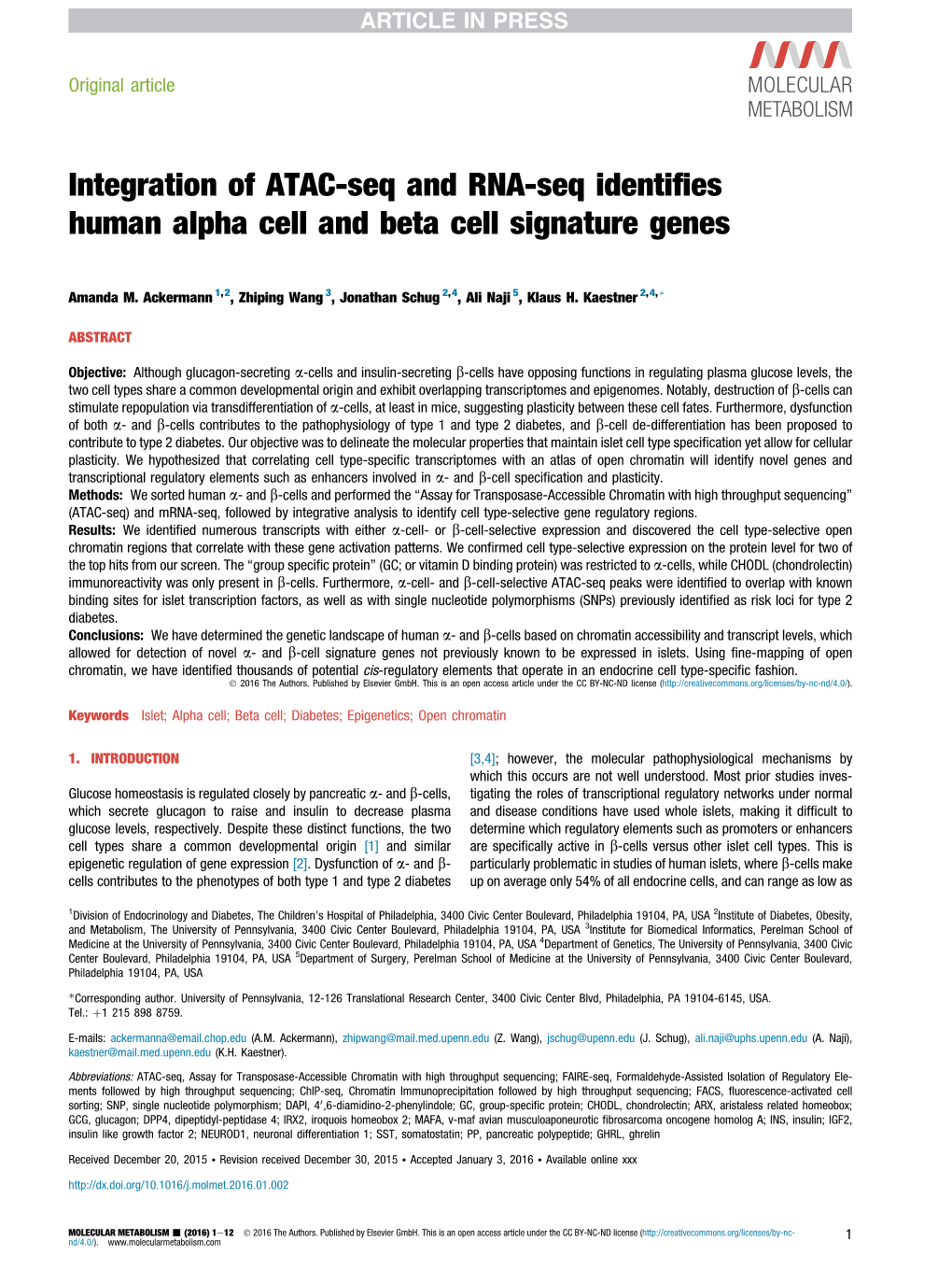 Integration of ATAC-Seq and RNA-Seq Identifies Human Alpha