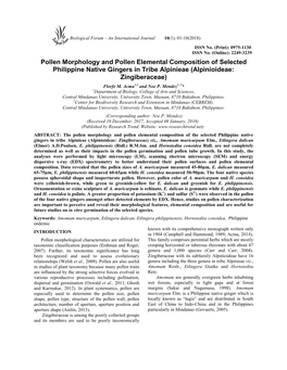 Pollen Morphology and Pollen Elemental Composition of Selected Philippine Native Gingers in Tribe Alpinieae (Alpinioideae: Zingiberaceae) Florfe M