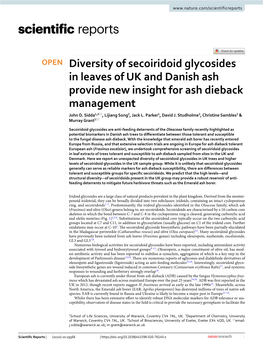 Diversity of Secoiridoid Glycosides in Leaves of UK and Danish Ash Provide New Insight for Ash Dieback Management John D