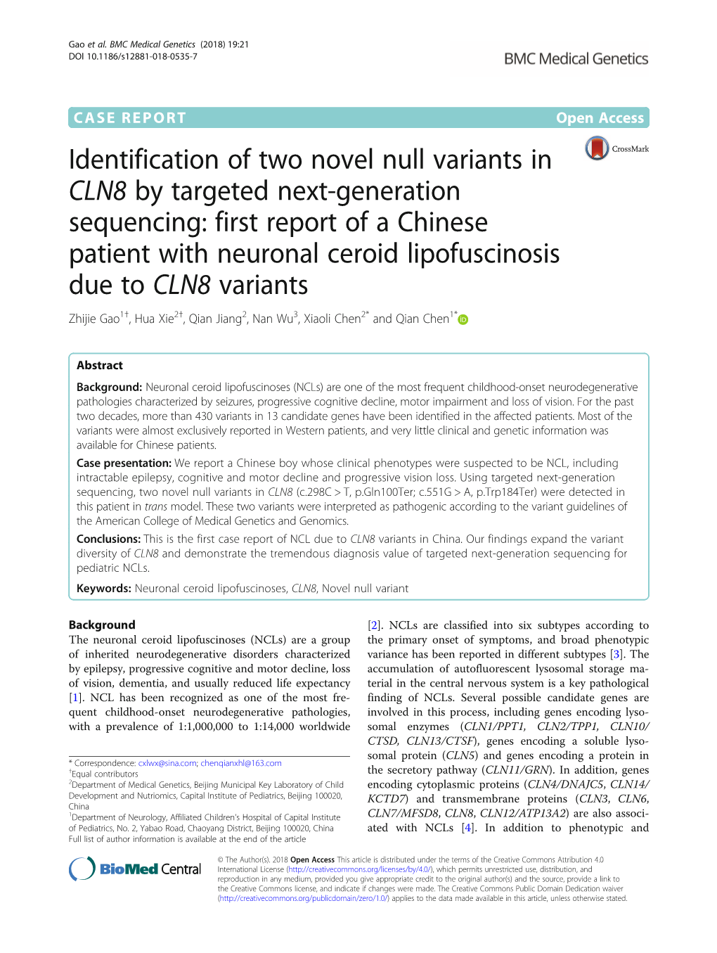 Identification of Two Novel Null Variants in CLN8 By