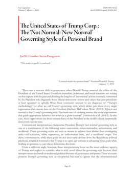 The United States of Trump Corp.: the ‘Not Normal/New Normal’ Governing Style of a Personal Brand