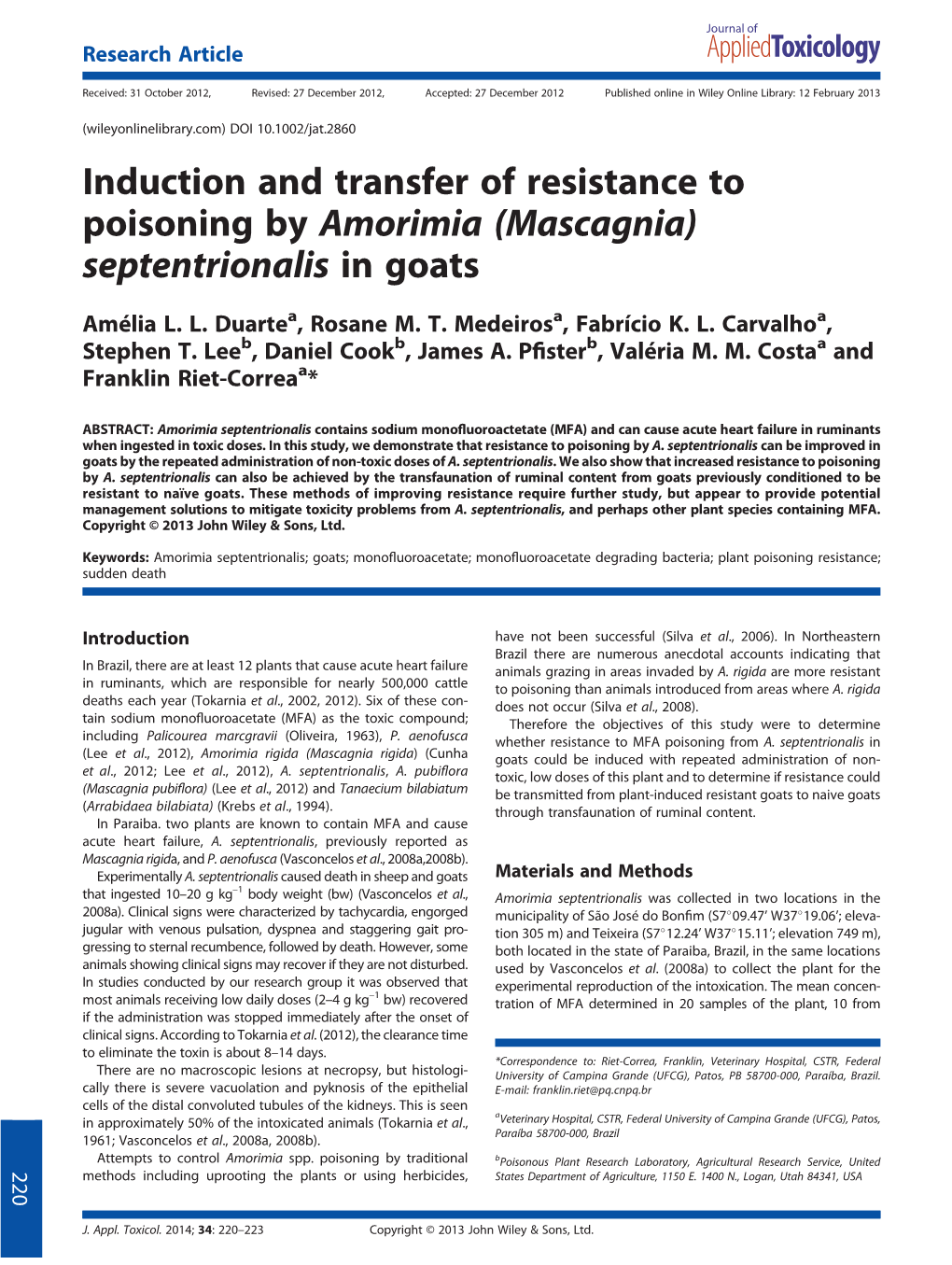 Induction and Transfer of Resistance to Poisoning by Amorimia (Mascagnia) Septentrionalis in Goats