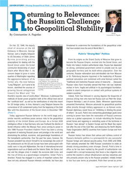 Eturning to Relevance: the Russian Challenge to Geopolitical Stability Author Rby Constantine A