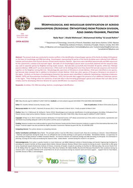Threatenedtaxa.Org | 26 March 2014 | 6(3): 5544–5552 5545 Morphological and Molecular Identification of Grasshoppers Nazir Et Al