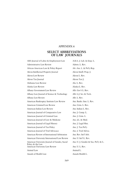Appendix 6 Select Abbreviations of Law Journals