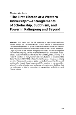 “The First Tibetan at a Western University?”—Entanglements of Scholarship, Buddhism, and Power in Kalimpong and Beyond