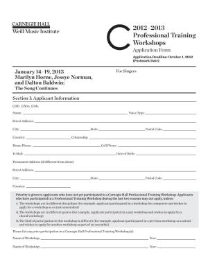 2012–2013 Professional Training Workshops