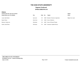 THE OHIO STATE UNIVERSITY Degrees Conferred SPRING SEMESTER 2015