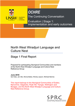 North West Wiradjuri Language and Culture Nest Stage 1 Final Report