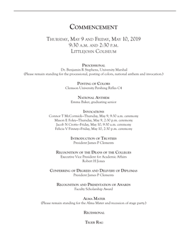 Commencement Program May 2019