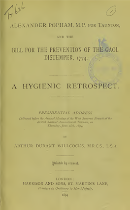 Alexander Popham, M.P. for Taunton, and the Bill for the Prevention of The