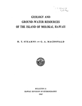 GEOLOGY and GROUND-WATER RESOURCES of the ISLAND of MOLOKAI, Hawall