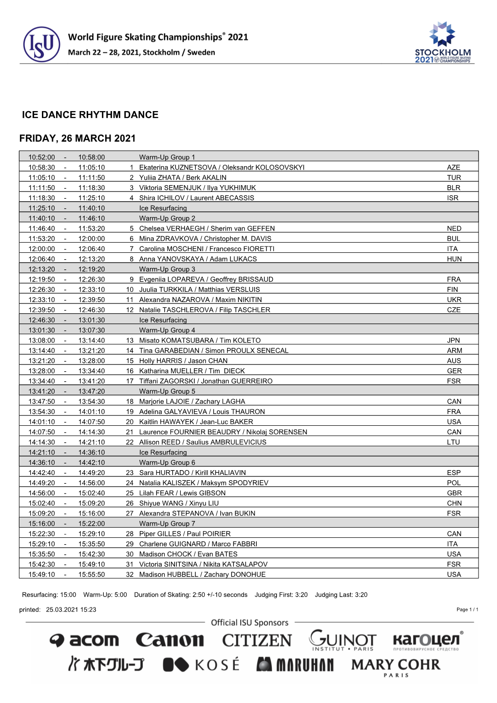 Ice Dance Rhythm Dance Friday, 26 March 2021