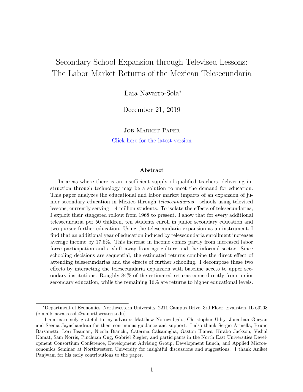 Secondary School Expansion Through Televised Lessons: the Labor Market Returns of the Mexican Telesecundaria