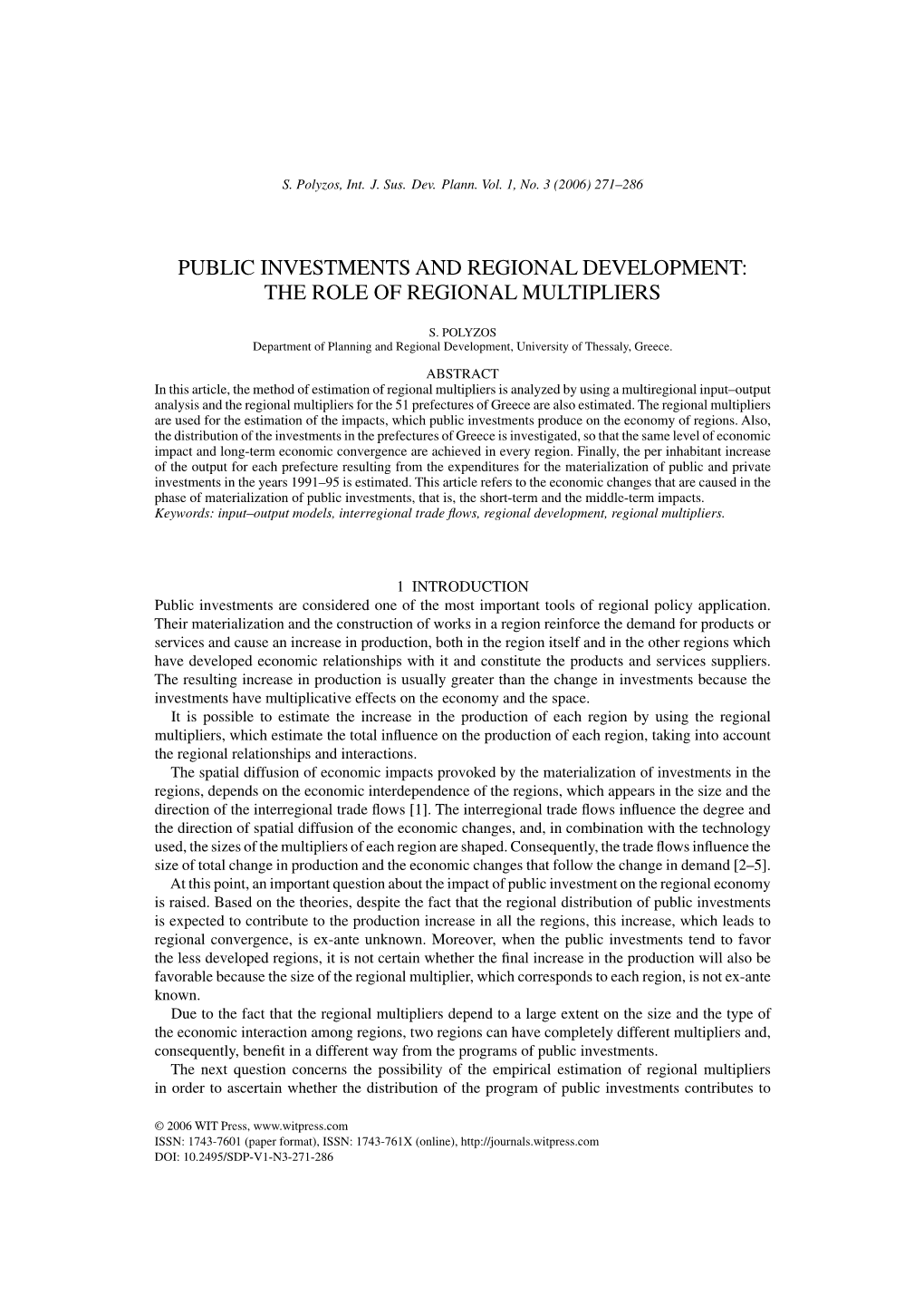 Public Investments and Regional Development: the Role of Regional Multipliers