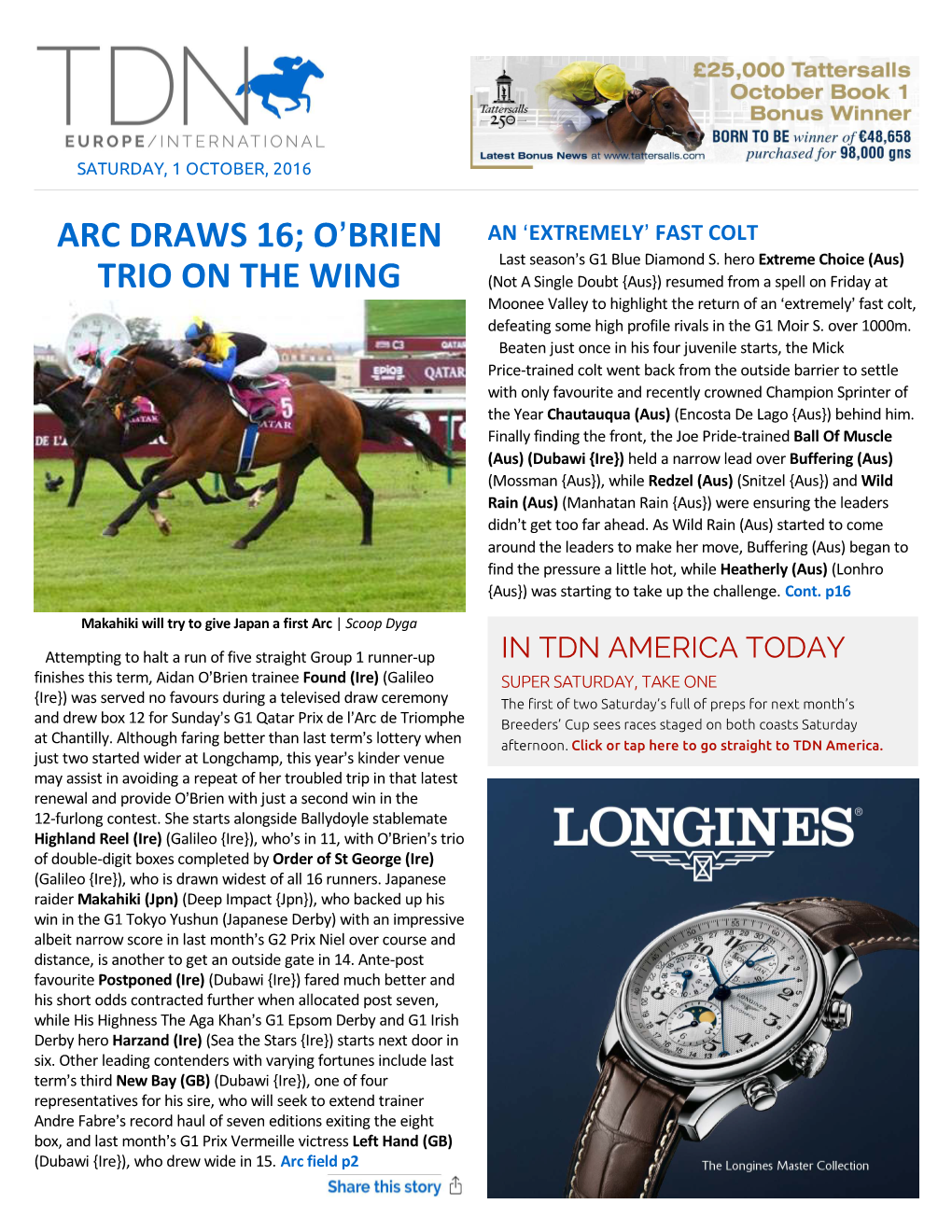 Arc Draws 16; O=Brien Trio on the Wing