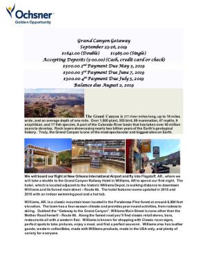 Grand Canyon Getaway September 23-26, 2019 $1641.00