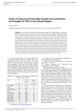 Areas of Using Environmentally Friendly Fuel Combustion Technologies at Tpps of the Irkutsk Region