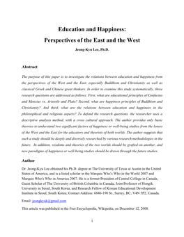 Education and Happiness: Perspectives of the East and the West