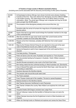 A Timeline of Major Events in Western Australia's History (Including Some Events Associated with the Discovery and Founding of Other Parts of Australia)