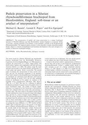 Pedicle Preservation in a Silurian Rhynchonelliformean Brachiopod from Herefordshire, England: Soft-Tissue Or an Artefact of Interpretation? Michael G
