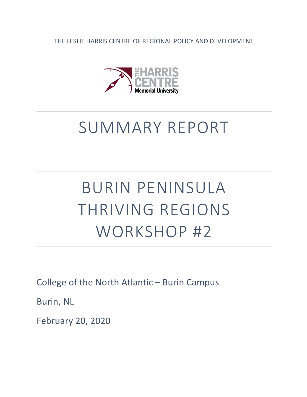 Summary Report Burin Peninsula Thriving Regions Workshop #2