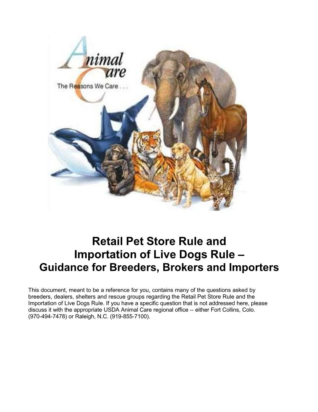 Retail Pet Store Rule and Importation of Live Dogs Rule – Guidance for Breeders, Brokers and Importers