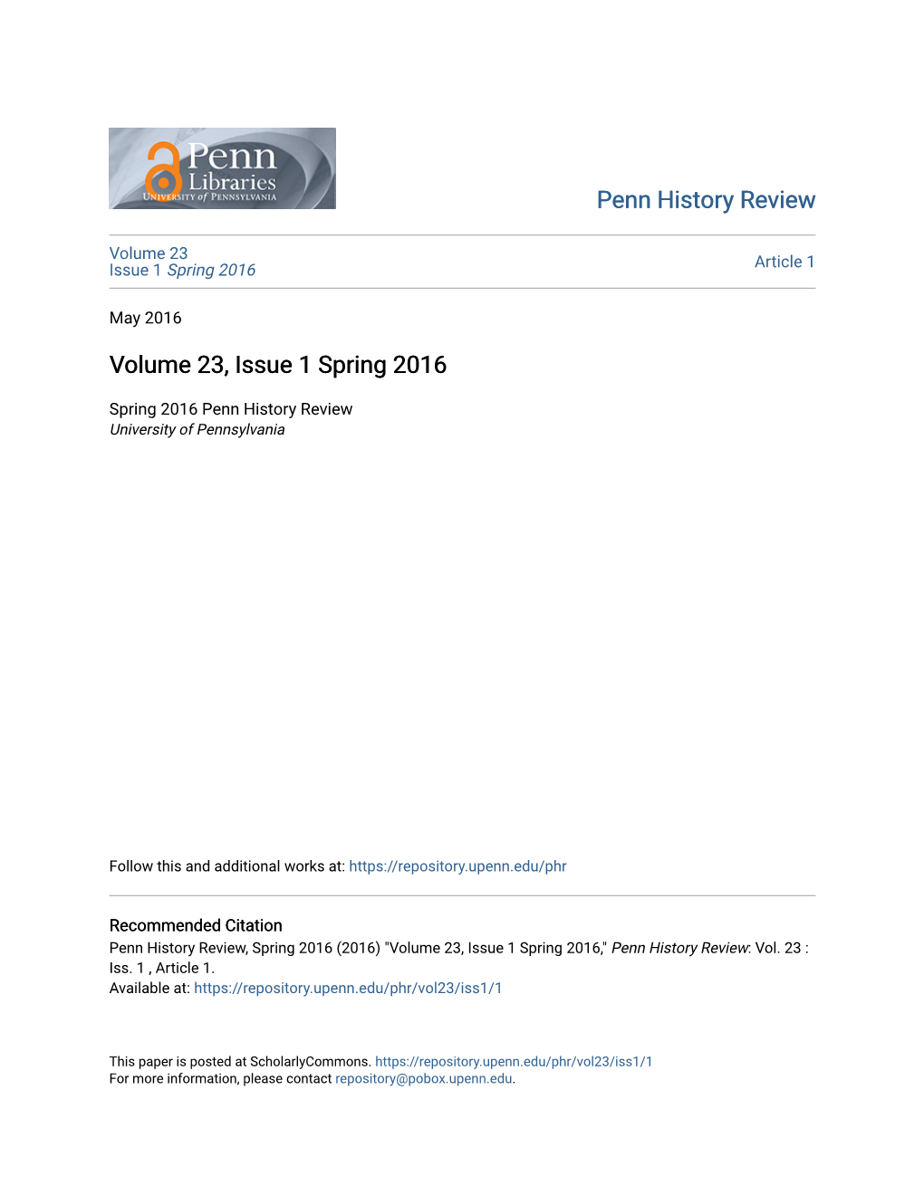 Volume 23, Issue 1 Spring 2016