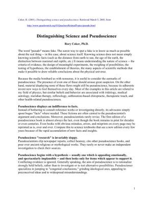 Distinguishing Science and Pseudoscience
