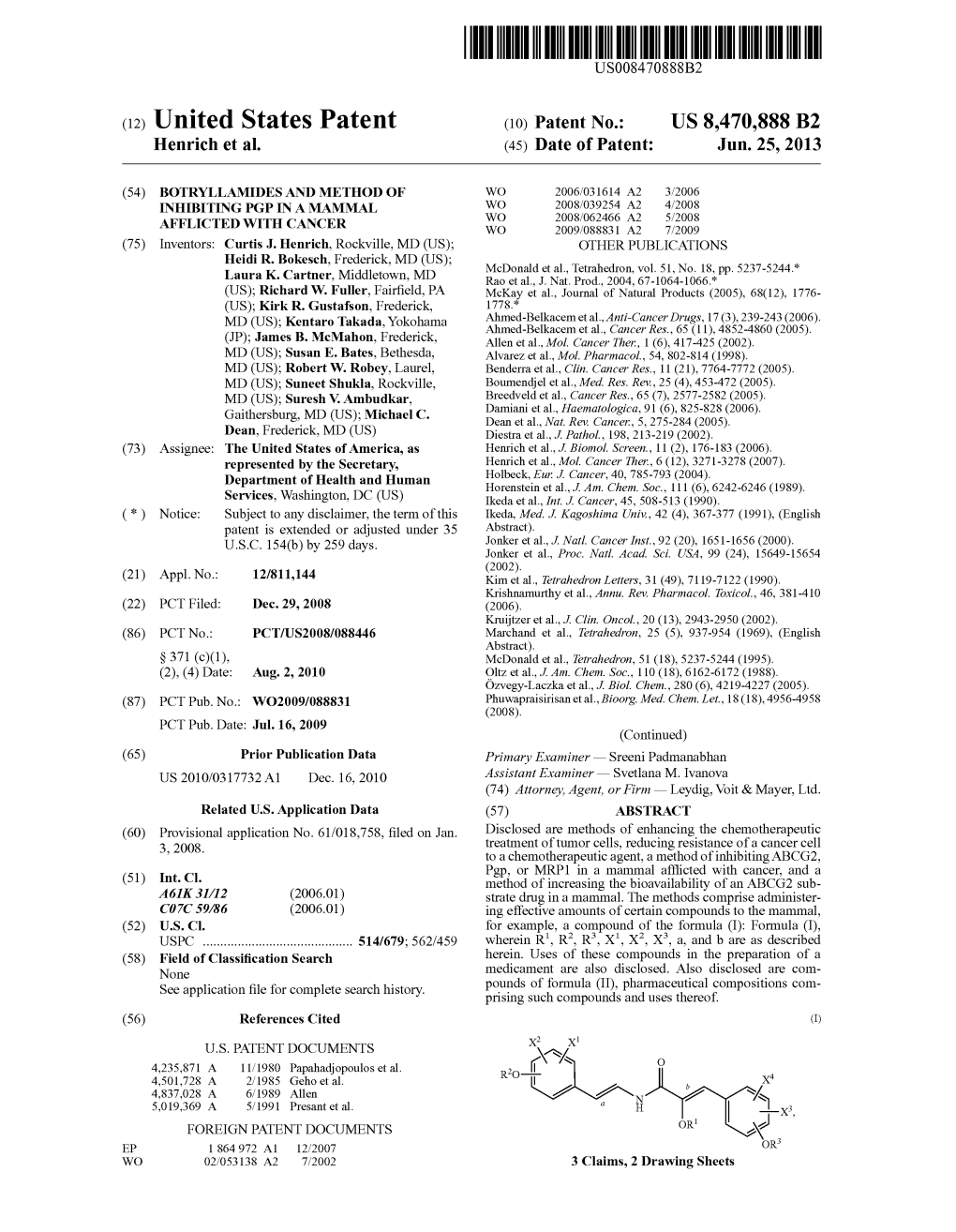 United States Patent 10) Patent No.: US 8,470,8889 9 B2 Henrich Et Al