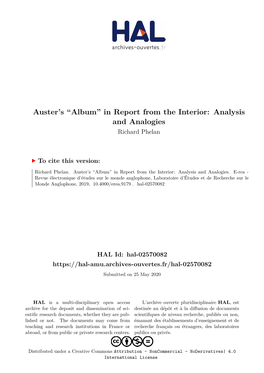Auster's ``Album'' in Report from the Interior: Analysis