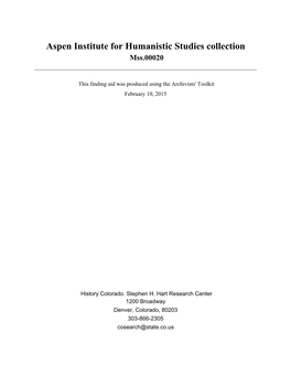Aspen Institute for Humanistic Studies Collection Mss.00020