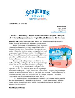 Reality TV Personality Chris Harrison Partners with Seagram's Escapes: New Flavor Seagram's Escapes Tropical Rosé to Hit Sh
